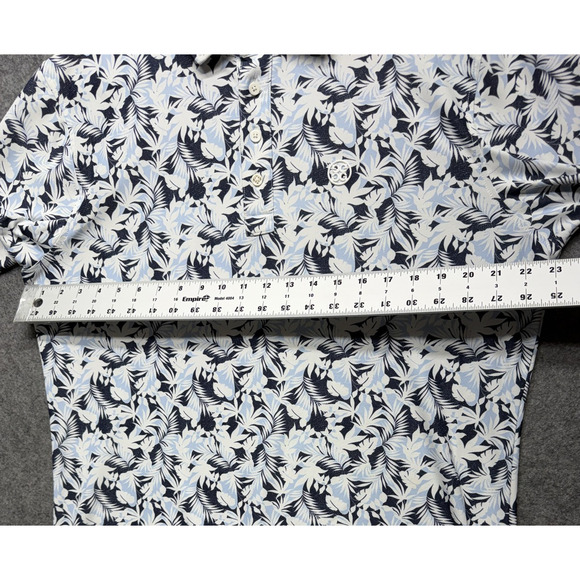 GFORE Polo Shirt Mens XL Blue White Palm Leaf Golf Performance Lightweight Print - Picture 2 of 11